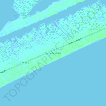 Mapa topográfico Bolivar Peninsula, altitud, relieve