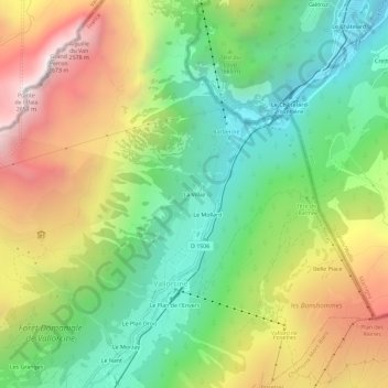 Mapa topográfico La Villaz, altitud, relieve