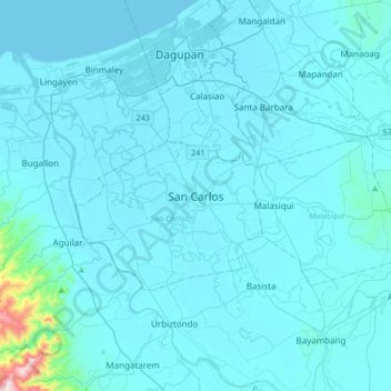Mapa topográfico San Carlos, altitud, relieve