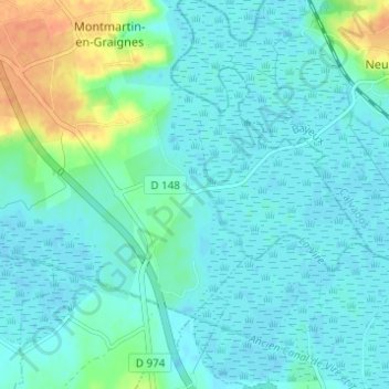 Mapa topográfico La Raye, altitud, relieve