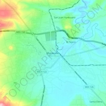 Mapa topográfico Maravatio, altitud, relieve