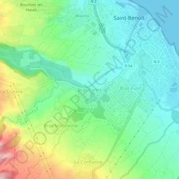 Mapa topográfico Bras Canot, altitud, relieve