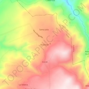 Mapa topográfico El Cortijo, altitud, relieve