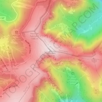 Mapa topográfico Hohneck, altitud, relieve