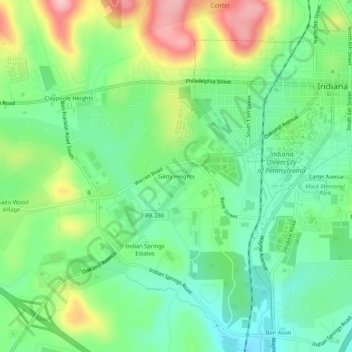 Mapa topográfico Getty Heights, altitud, relieve