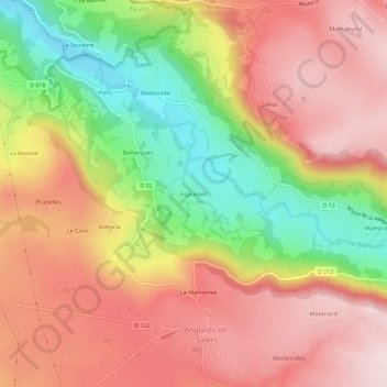 Mapa topográfico Espradels, altitud, relieve