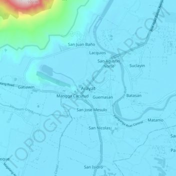 Mapa topográfico Arayat, altitud, relieve