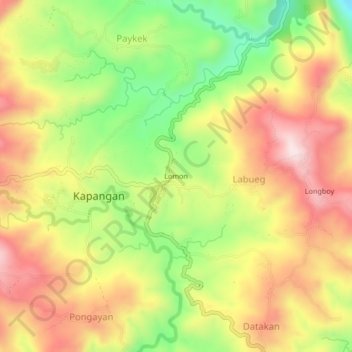 Mapa topográfico Lomon, altitud, relieve