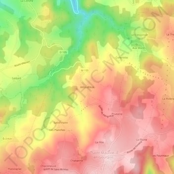 Mapa topográfico Antouilleux, altitud, relieve