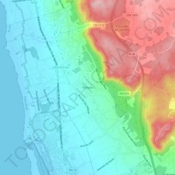 Mapa topográfico Pinhote, altitud, relieve
