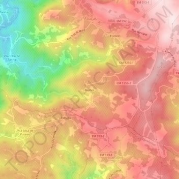 Mapa topográfico Bujões, altitud, relieve