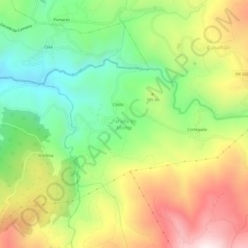 Mapa topográfico Parada do Monte, altitud, relieve