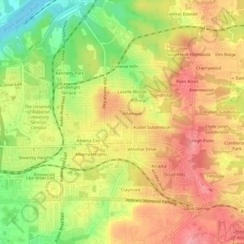 Mapa topográfico Juanita Drive, altitud, relieve