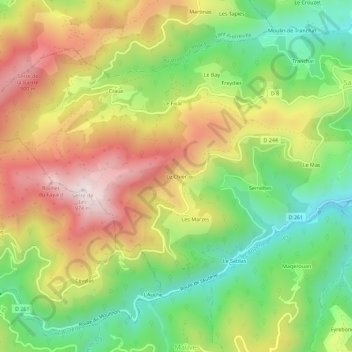 Mapa topográfico Le Chier, altitud, relieve