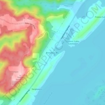 Mapa topográfico Breezeway Bay, altitud, relieve