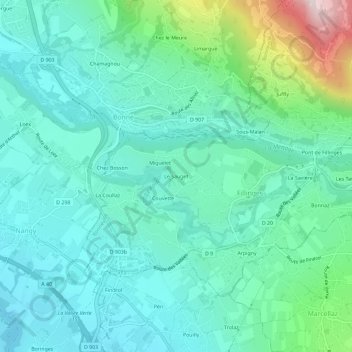 Mapa topográfico Le Sauget, altitud, relieve