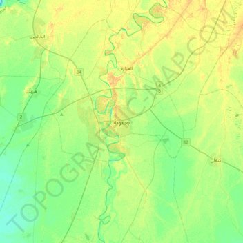 Mapa topográfico Baqubah, altitud, relieve