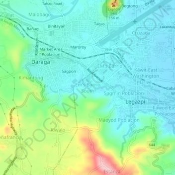 Mapa topográfico Em's Barrio South, altitud, relieve