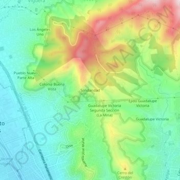 Mapa topográfico Solidaridad, altitud, relieve