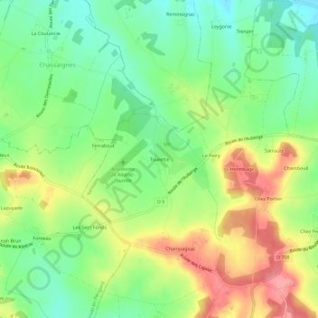 Mapa topográfico Tourette, altitud, relieve