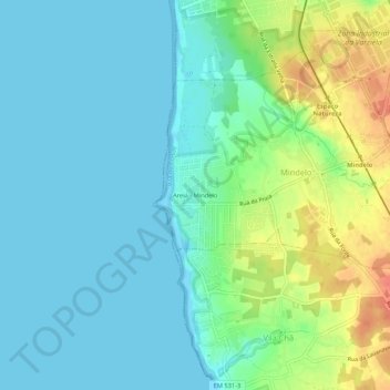 Mapa topográfico Areia - Mindelo, altitud, relieve