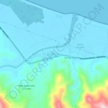 Mapa topográfico Guachaca, altitud, relieve