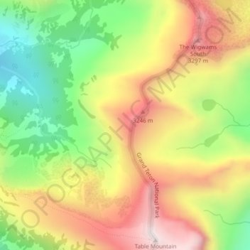Mapa topográfico Teton Range, altitud, relieve