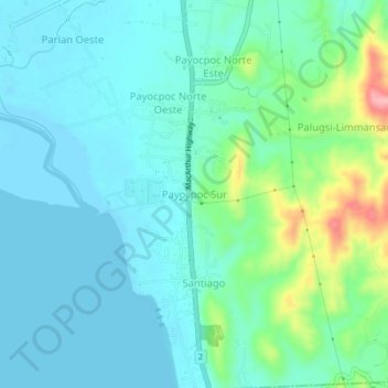 Mapa topográfico Payocpoc Sur, altitud, relieve