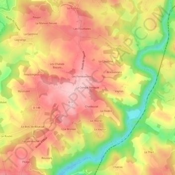Mapa topográfico La Combe Perouze, altitud, relieve