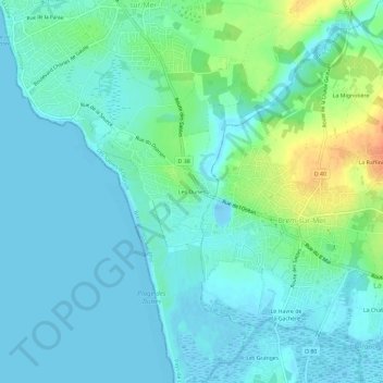 Mapa topográfico Les Dunes, altitud, relieve