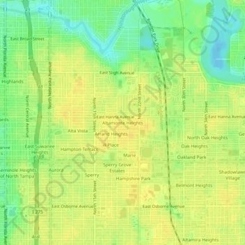 Mapa topográfico Altamonte Heights, altitud, relieve