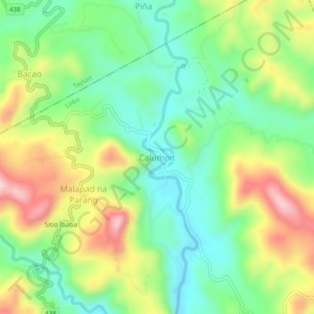 Mapa topográfico Calumpit, altitud, relieve
