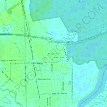Mapa topográfico Brownwood, altitud, relieve