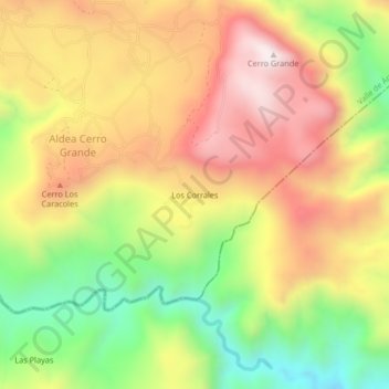 Mapa topográfico Los Corrales, altitud, relieve