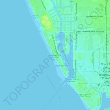 Mapa topográfico Hollywood Beach, altitud, relieve
