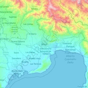Mapa topográfico Azua, altitud, relieve