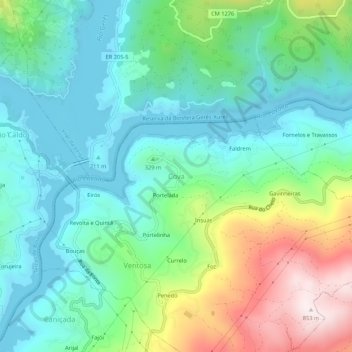 Mapa topográfico Cova, altitud, relieve