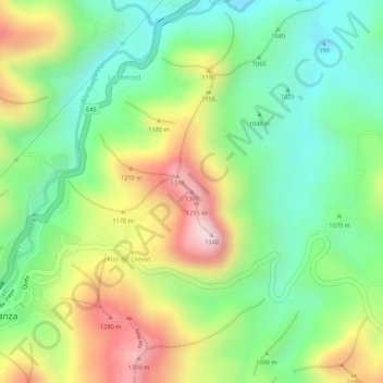 Mapa topográfico 1300, altitud, relieve