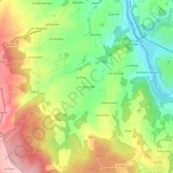 Mapa topográfico La Tremouille, altitud, relieve
