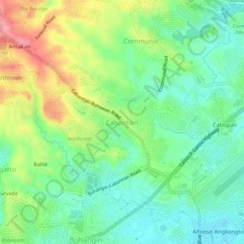 Mapa topográfico Cabantian, altitud, relieve
