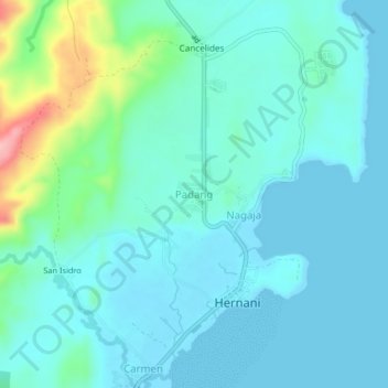 Mapa topográfico Padang, altitud, relieve