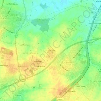 Mapa topográfico La Fromagère, altitud, relieve