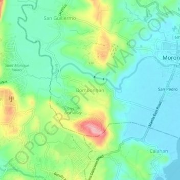 Mapa topográfico Bombongan, altitud, relieve