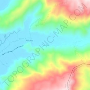 Mapa topográfico Pirén Alto, altitud, relieve