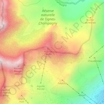 Mapa topográfico L'Aiguille Percée, altitud, relieve