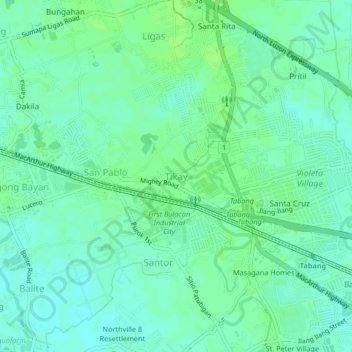 Mapa topográfico Tikay, altitud, relieve