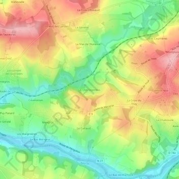 Mapa topográfico Le Clos Gigondas, altitud, relieve