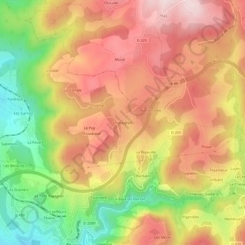 Mapa topográfico Chassignol, altitud, relieve
