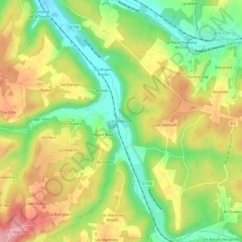 Mapa topográfico Les Potences, altitud, relieve