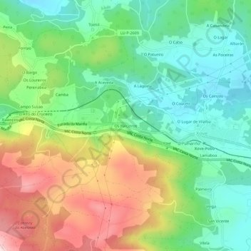Mapa topográfico Os Parceiros, altitud, relieve